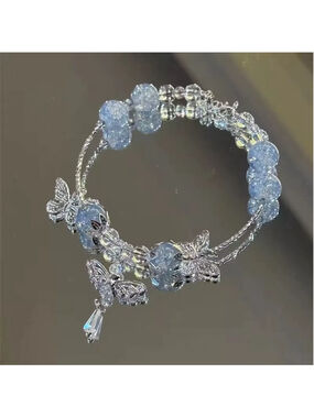 Silver Blue & Blue Butterfly Beaded Charm Bracelet NWT